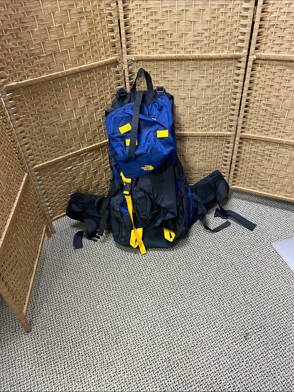 The North Face Blue Backpack with Yellow Accents - Men's Hiking Pack